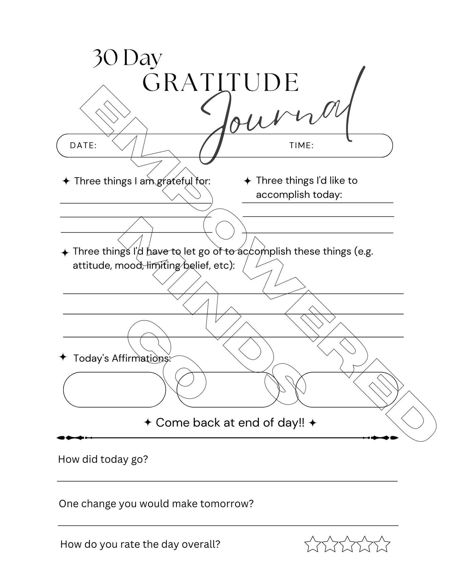 30 Day Gratitude Journal