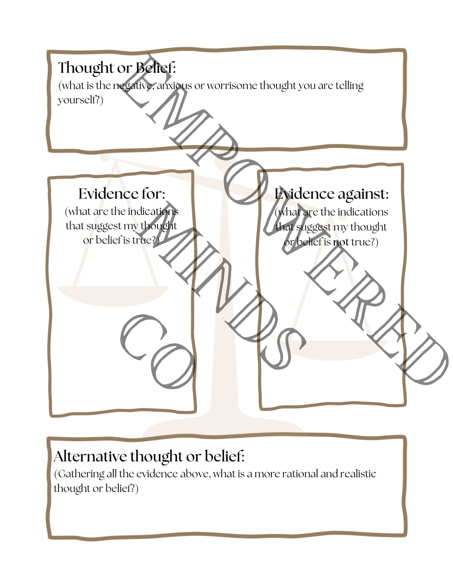 CBT Worksheet: Thoughts on Trial-Digital
